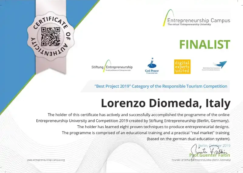  Lorenzo Diomeda Certification citizen Entrepreneurship Competition 2019